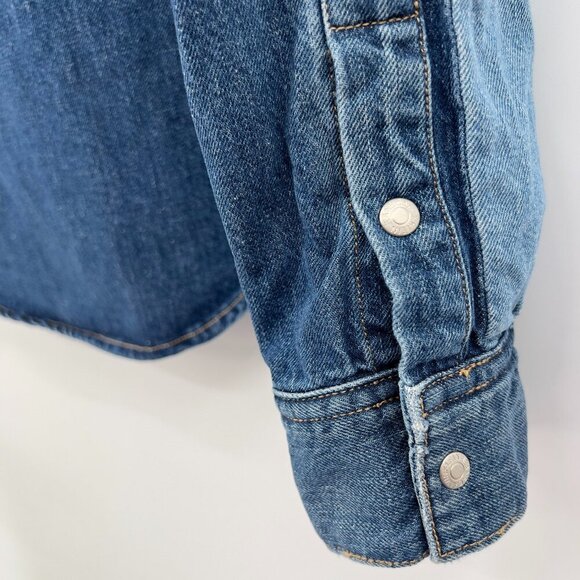 Calvin Klein Jeans Logo Patch Silver Snap Buttons Utility Shirt Women's S - Picture 8 of 13